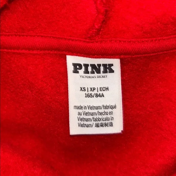 Pink by Victoria Secret Ivy Fleece Campus Hoodie Bright Vermillion, Size XS - Picture 13 of 16